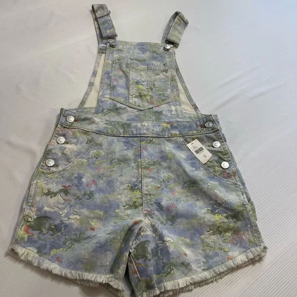 Anthropologie Pilcro Cut-Off Short Overalls Shortalls Floral Watercolor 26 NWT
